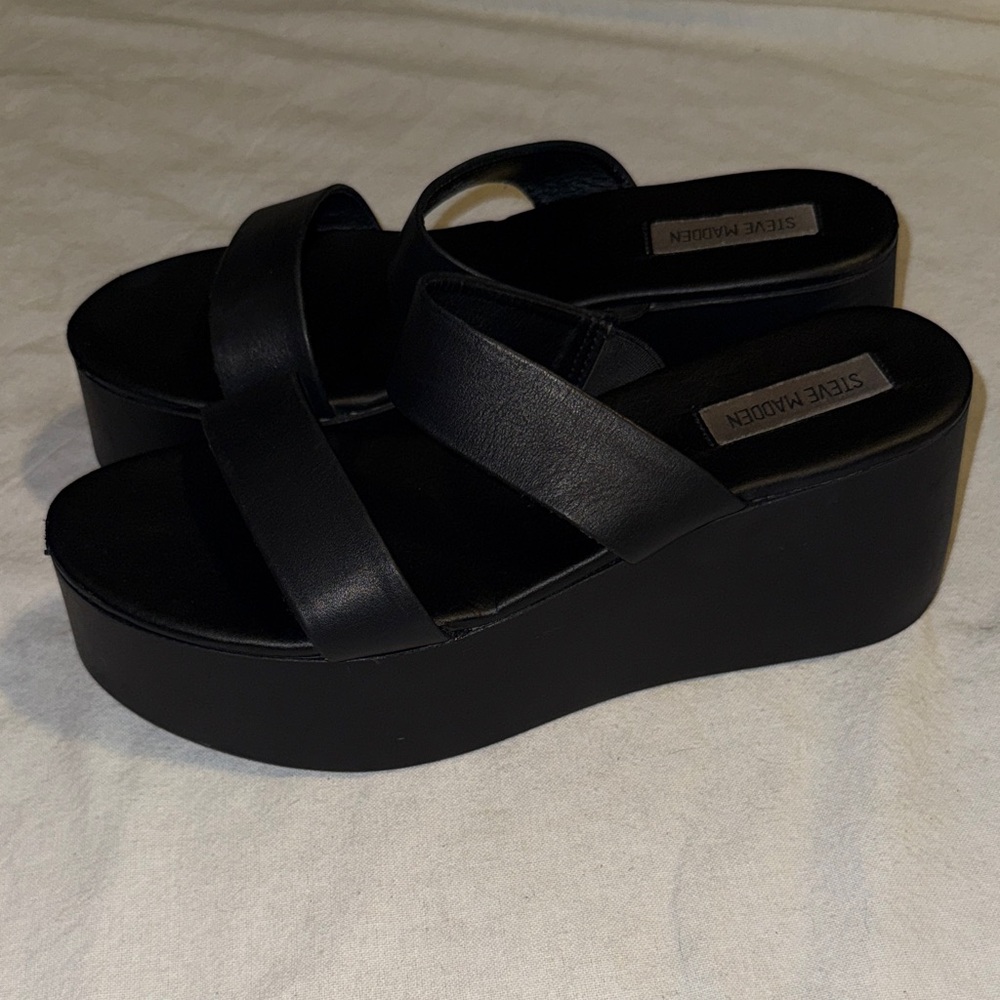 Steve Madden ROMY Platform Slide Sandals Leather Upper Chunky Classic SZ 11M